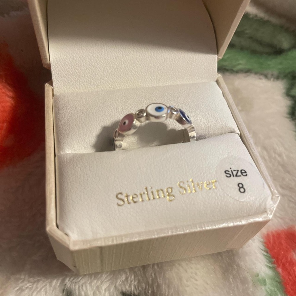 Sterling Silver Evil Eye Ring - Multicolor